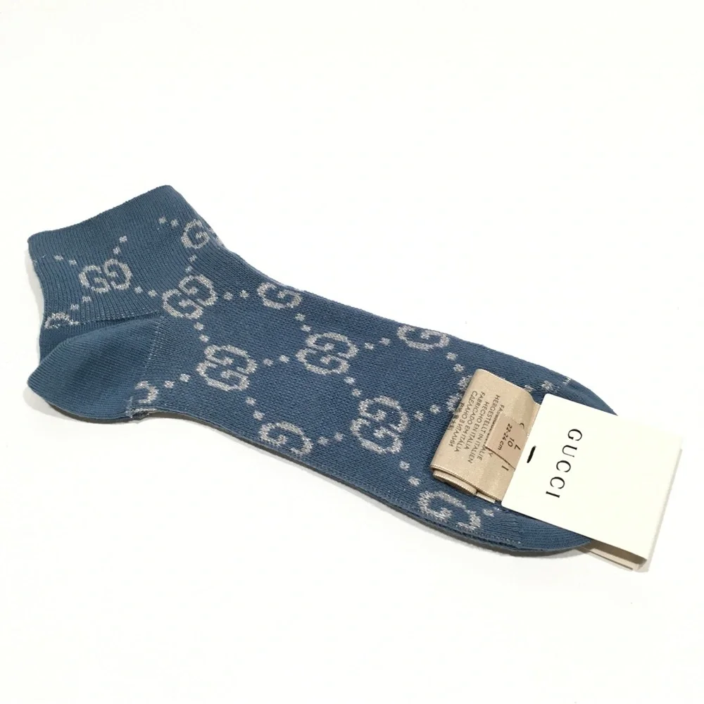 Gucci GG Monogram Lamé Ankle Socks -Periwinkle Blue -Size L (22-24 cm) -NWT - Picture 3 of 8